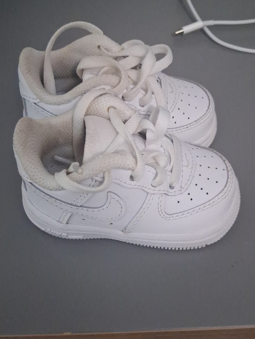 Kids White Nike AirForce OneAthletic Sneakers - Classic Low-Top Lace-Up